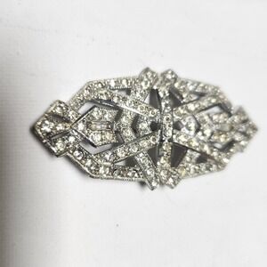 Vintage  Rhinestone Pot Metal Geometric Brooch Pin Clear Crystal Retro